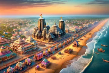 A stunning panoramic view of Puri, Odisha, capturing its essence as a spiritual and cultural destination