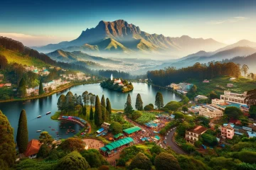 A panoramic view of Ooty, the Queen of Hill Stations, showcasing its lush green landscapes and iconic landmarks. The image captures the serene beauty